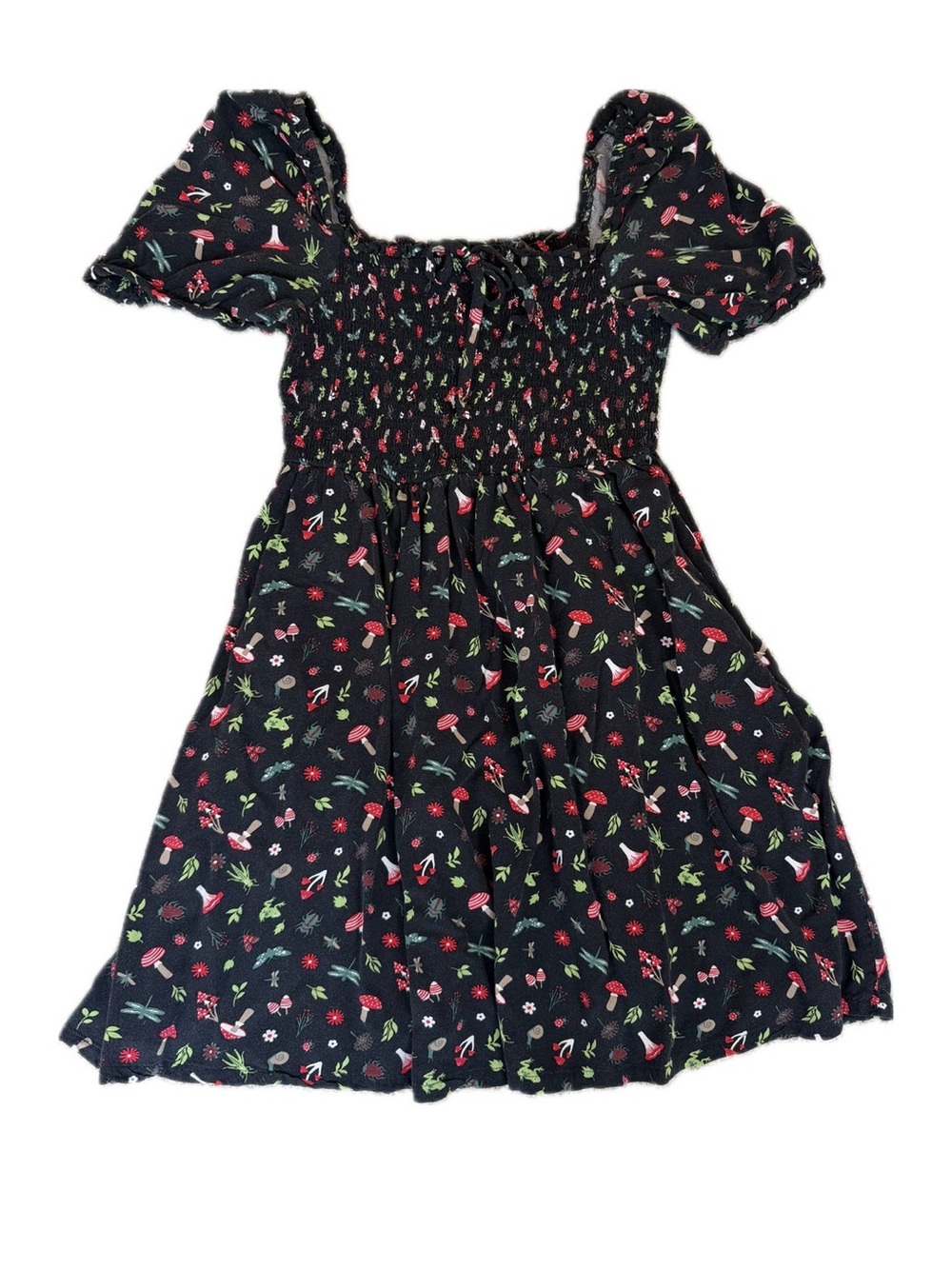 Hot Topic Black Mushroom Smocked Dress Juniors Mushroom, Frogs Whimisgoth Medium